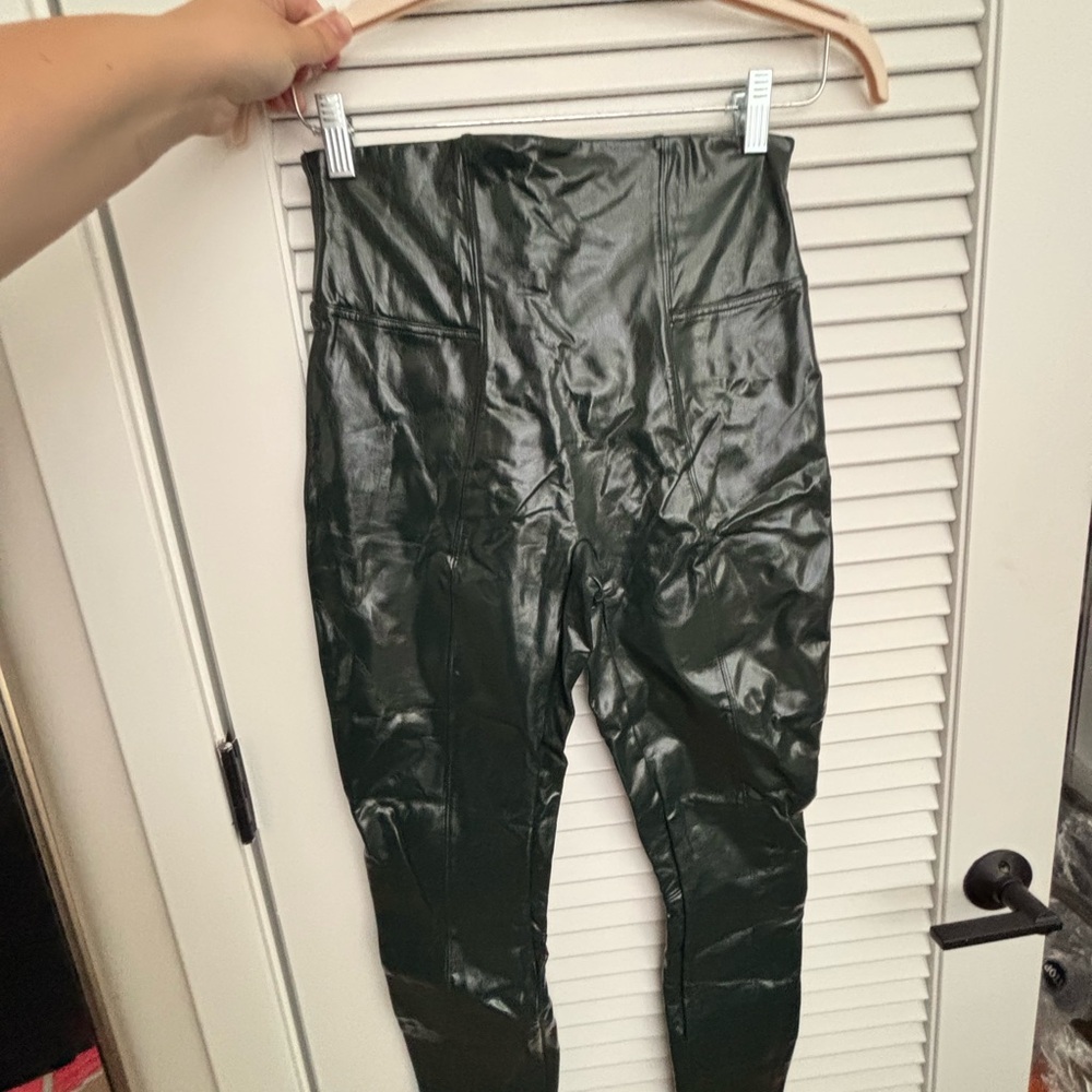 SPANX Deep Green High-Waisted Pleather Leggings